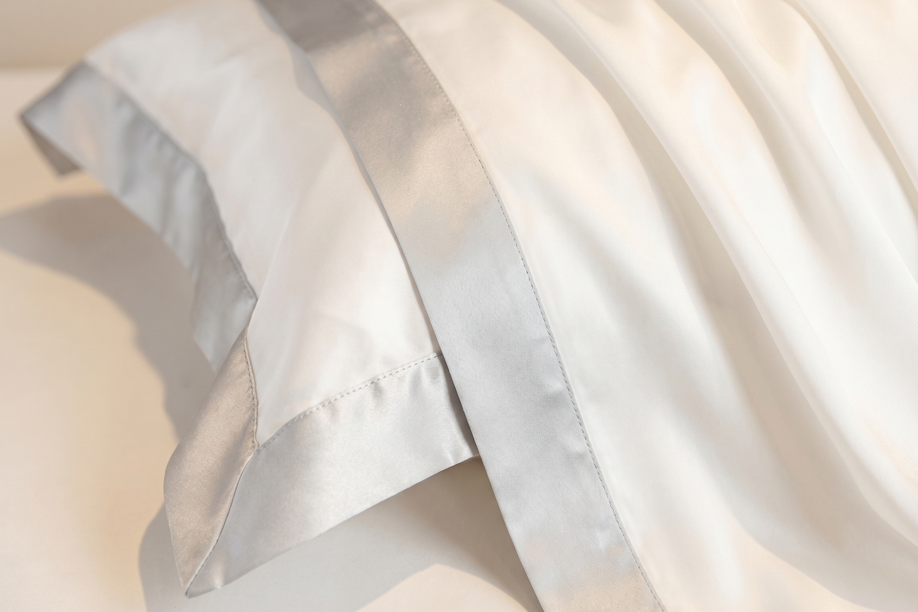 Federa di seta bianco avorio con bordo oxford argento | 50 x 80 cm (1 pz.)