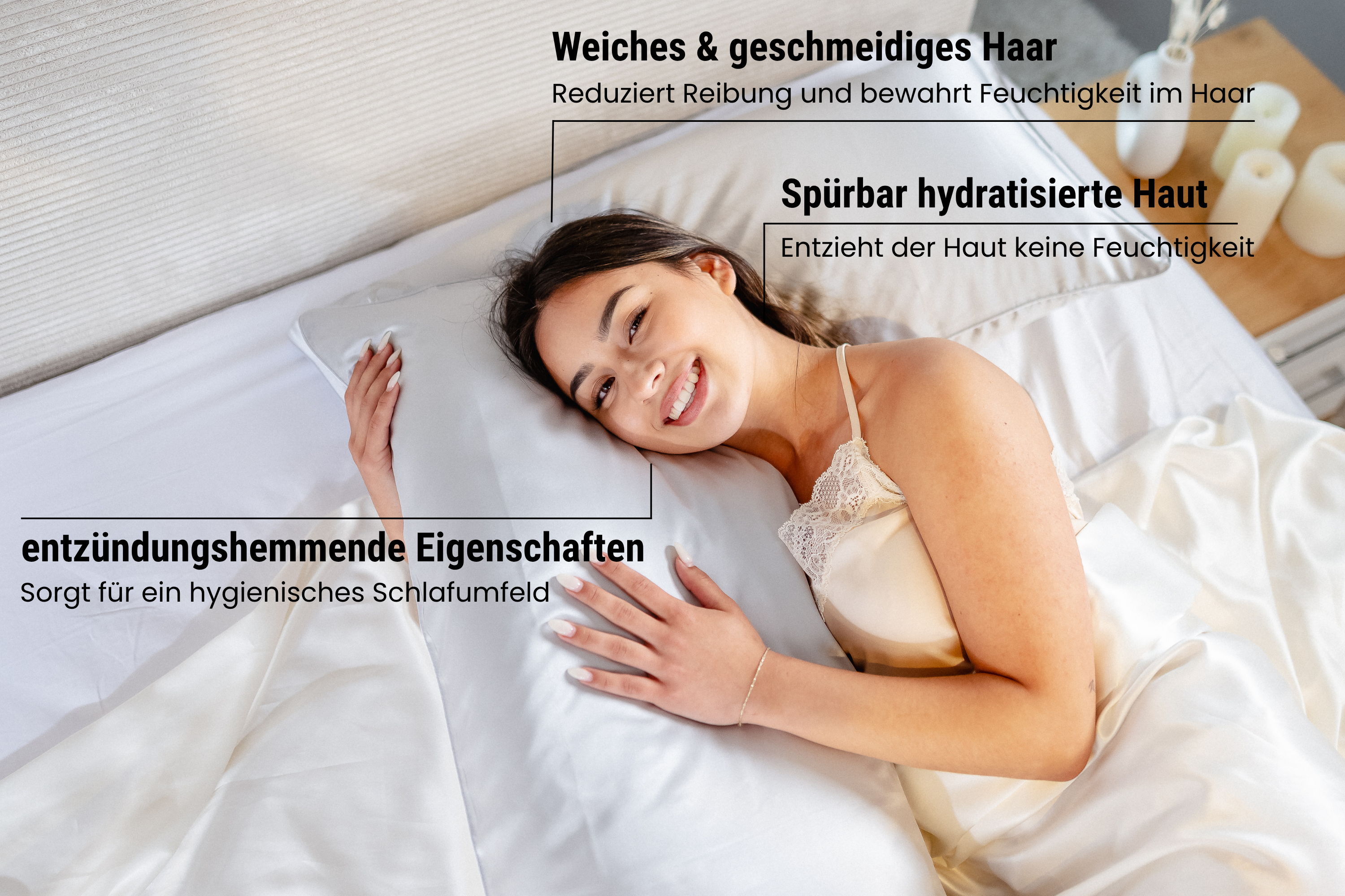 Seidenkissenbezug Silber mit paspeliertem Rand | 40 x 80 cm (1 Stk.)
