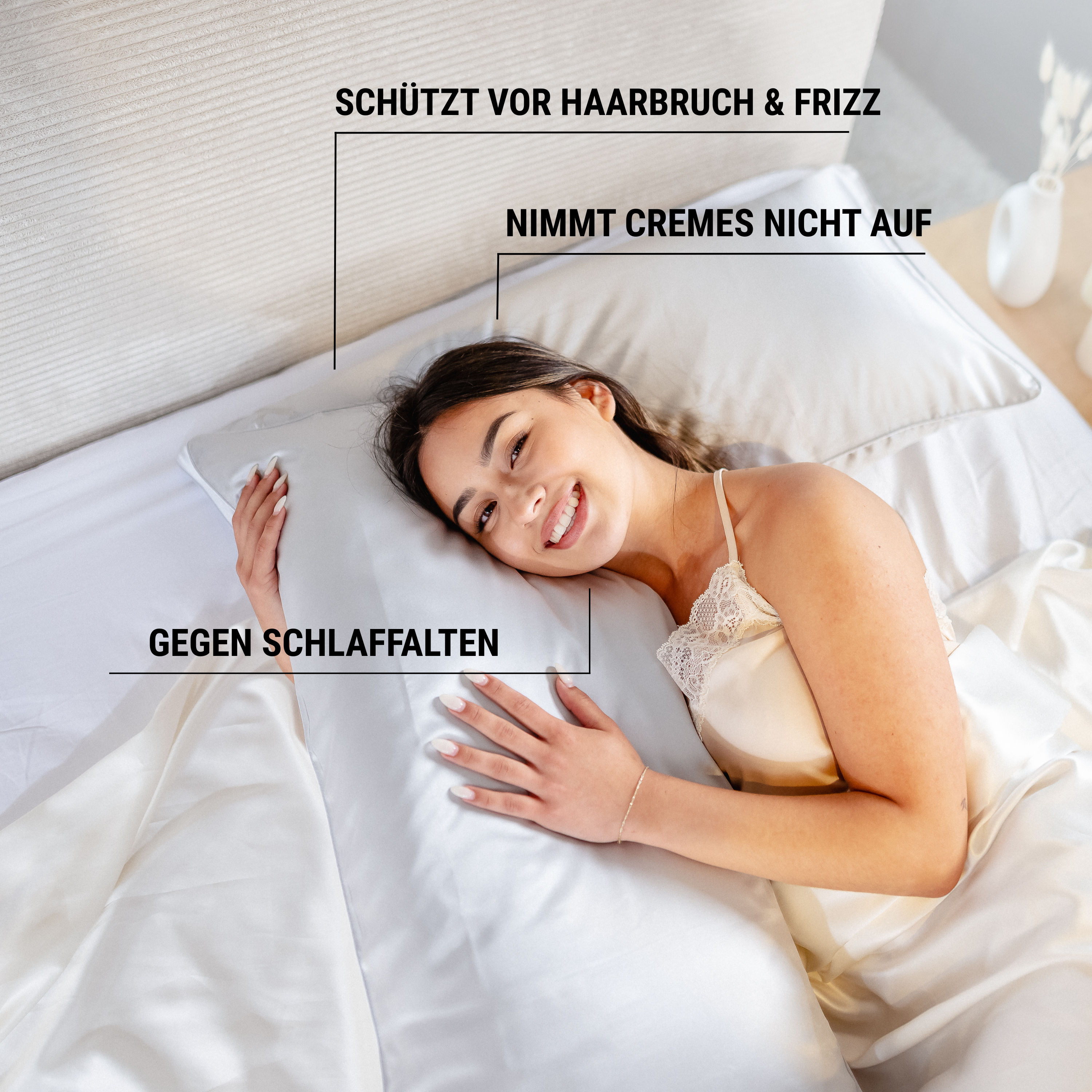 Seidenkissenbezug 40x80 aus 100 % Seide (22 Momme, Klasse 6A) von GN Glowy Nights® – Seidenkopfkissen dermatologisch mit „Sehr gut“ bewertet, anti-Frizz, für geschmeidiges Haar und glänzende Haut