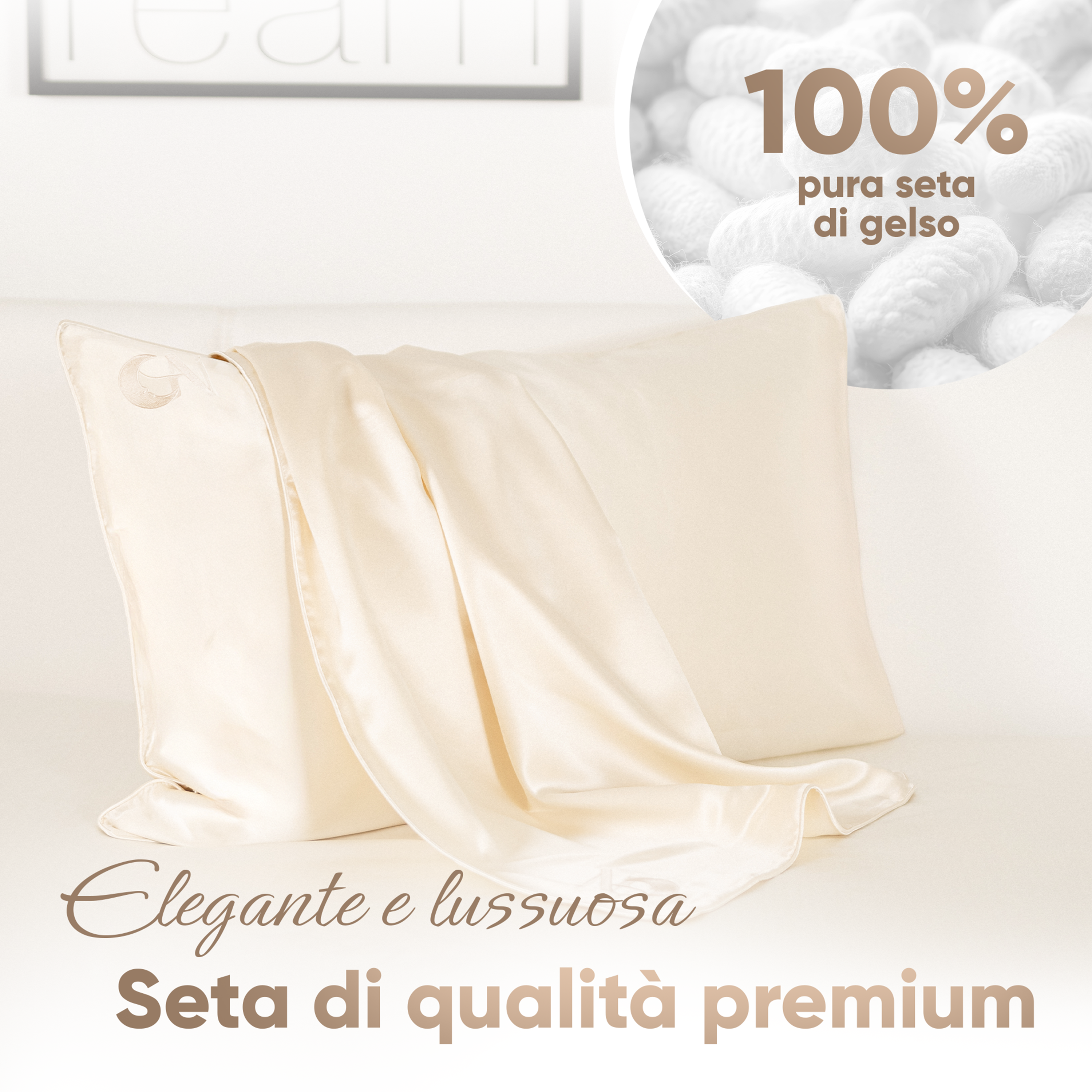 Federa di seta light champagne con bordino cordonato | 50 x 80 cm (1 pz.)