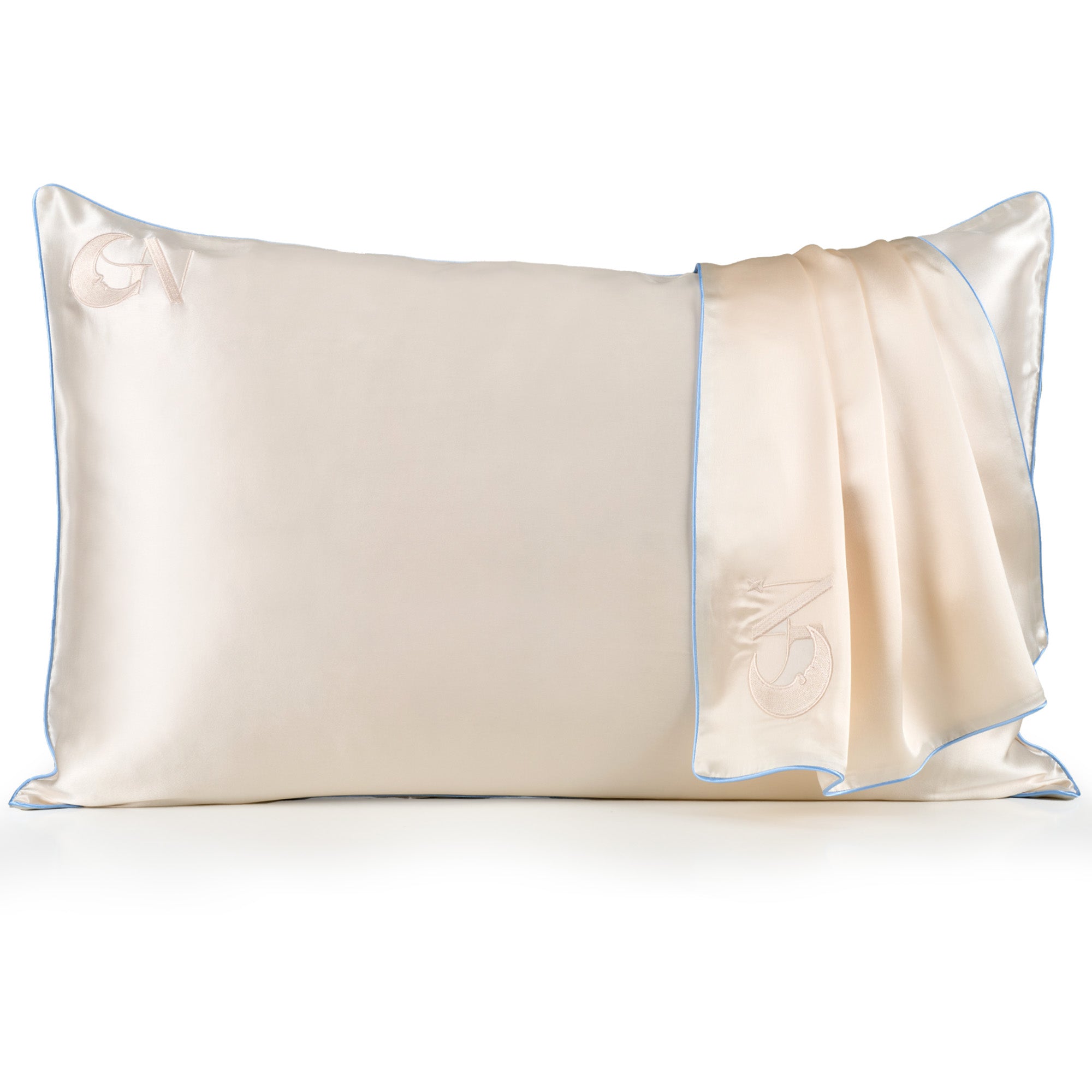 Seidenkissenbezug Light Champagne - Sky Blue Piping Edge.jpg