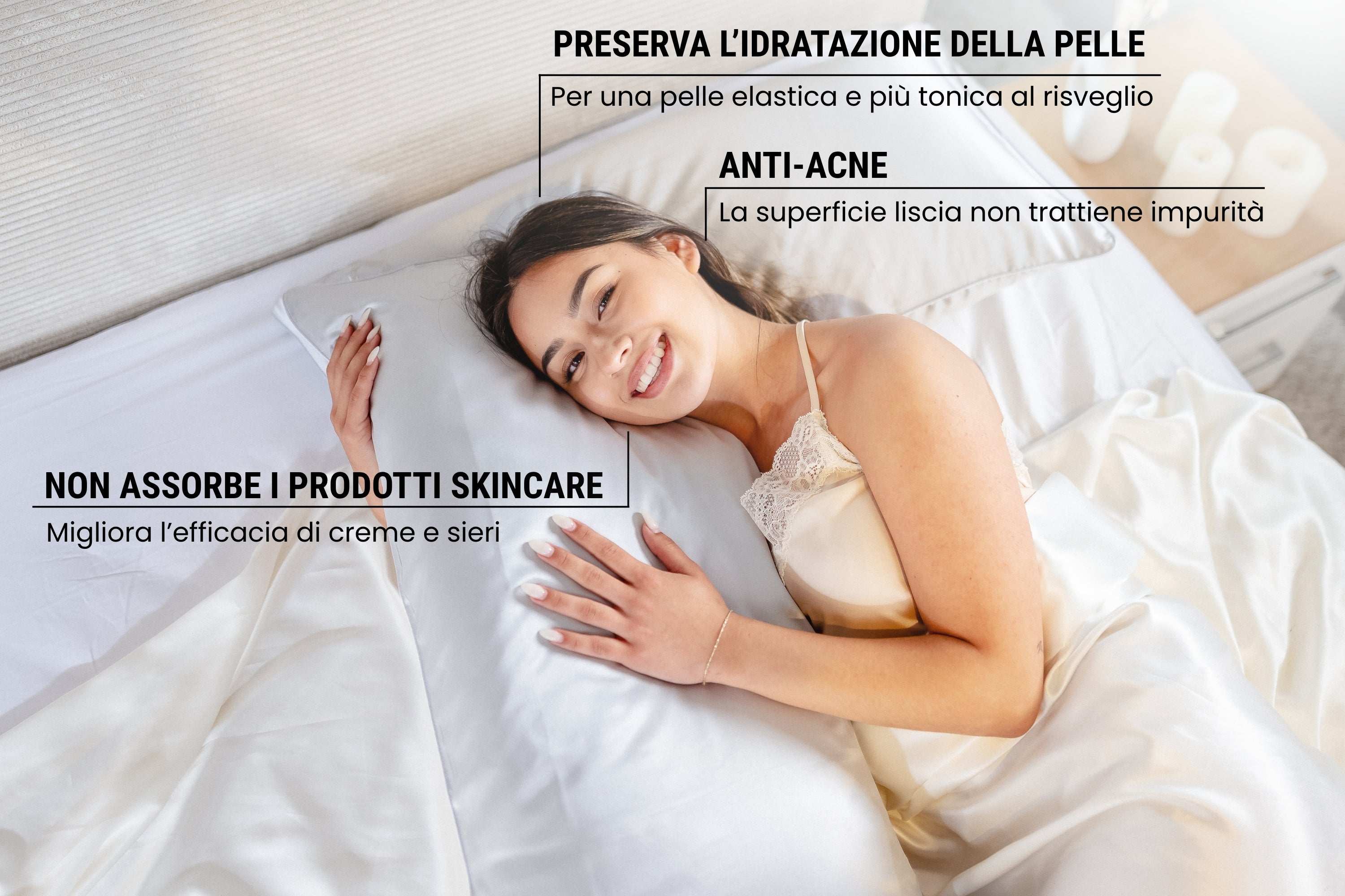 Federa di seta argento con bordino cordonato | 50 x 80 cm (1 pz.)