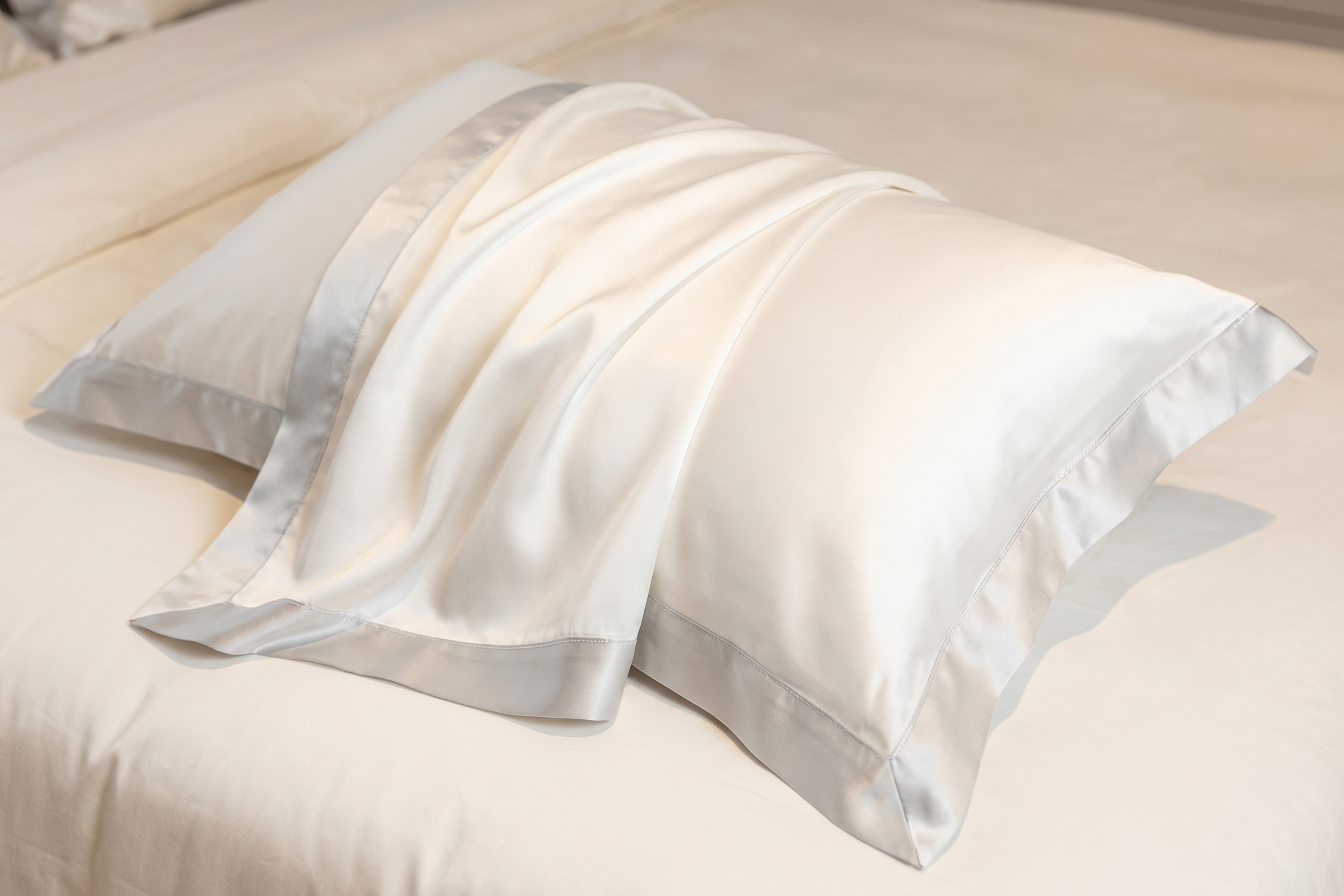 Federa di seta bianco avorio con bordo oxford argento | 50 x 80 cm (1 pz.)