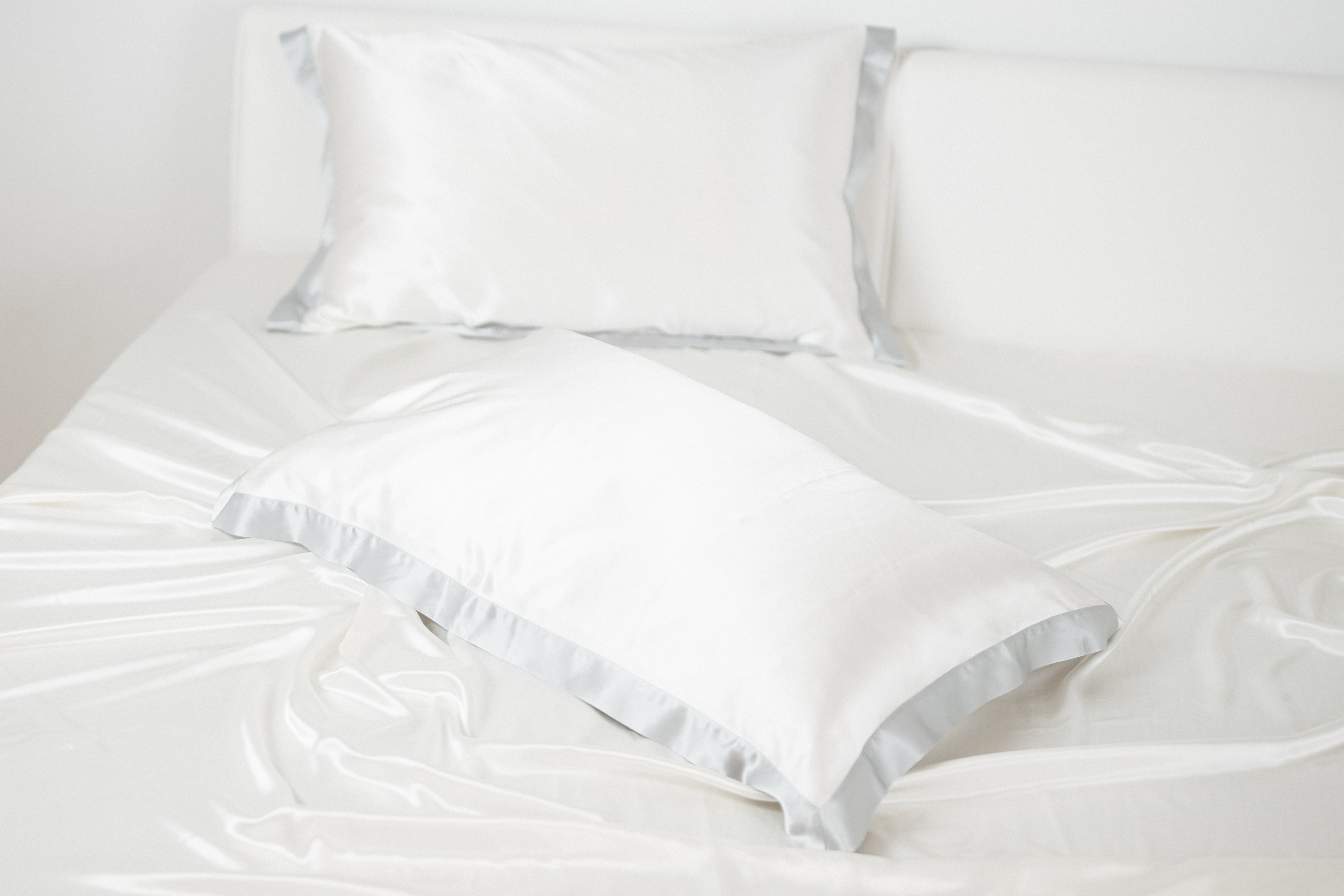 Federa di seta bianco avorio con bordo oxford argento | 50 x 80 cm (1 pz.)