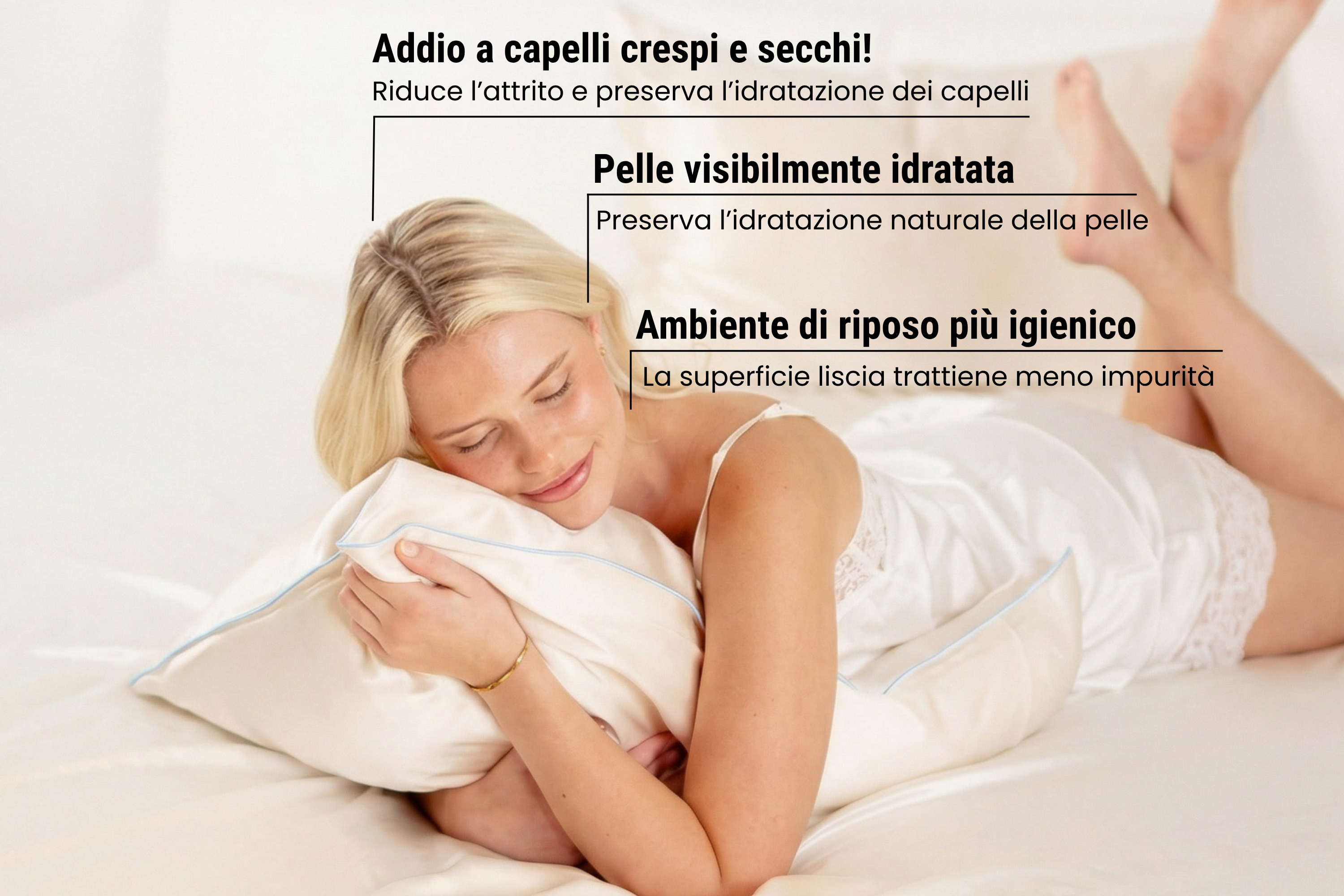 Federa di seta light champagne con bordino cordonato azzurro cielo | 50 x 80 cm (1 pz.)