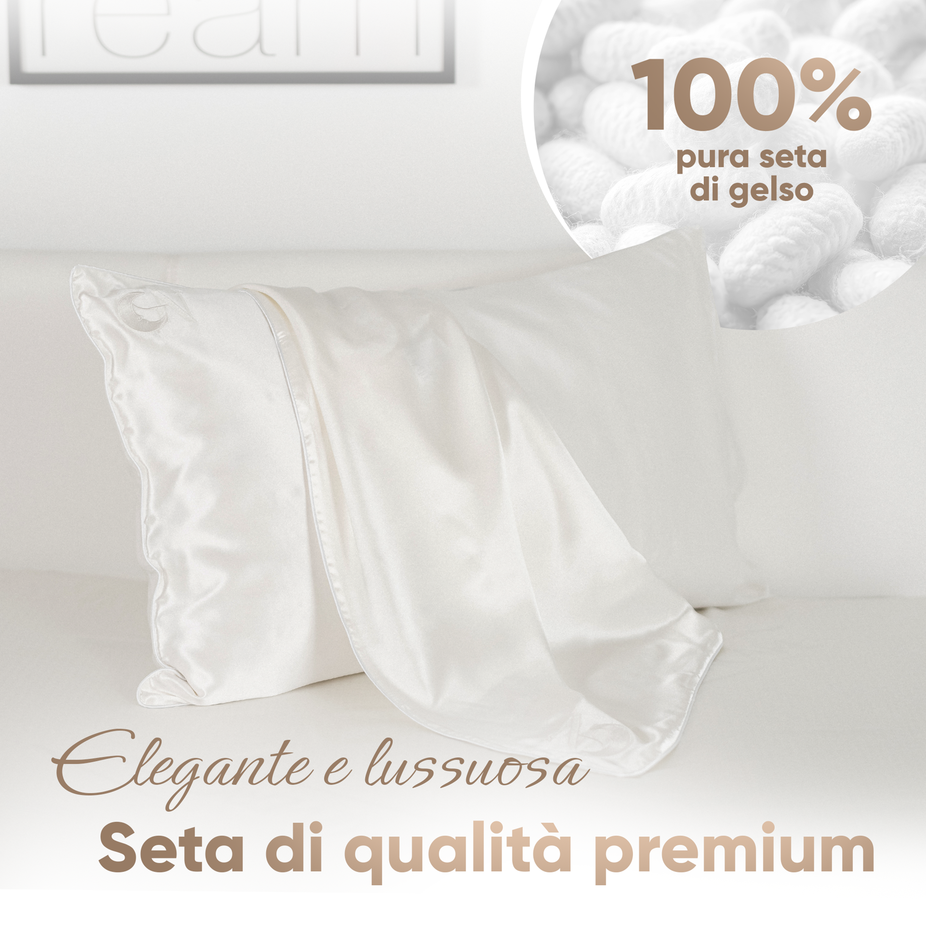 Federa di seta bianco avorio con bordino cordonato | 50 x 80 cm (1 pz.)