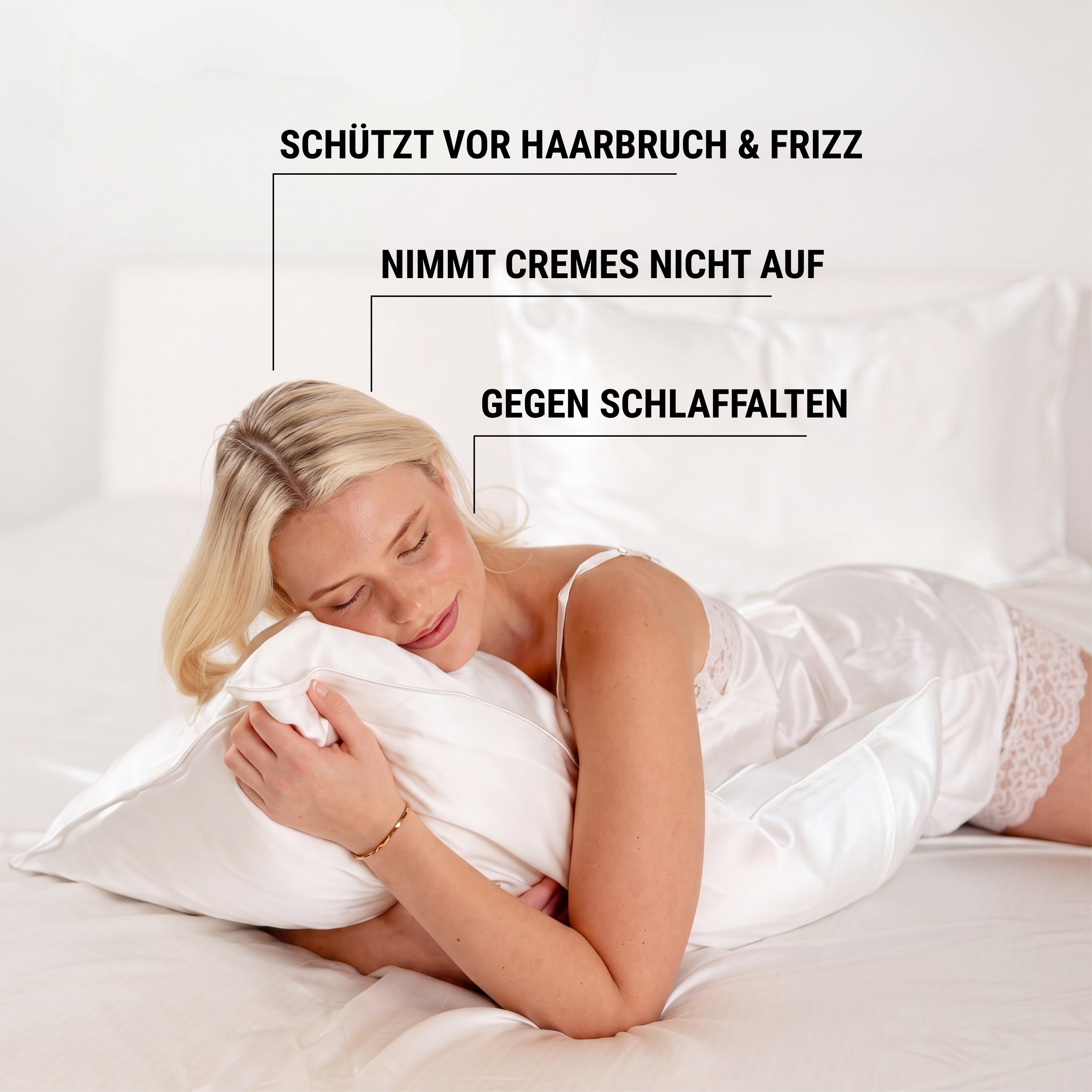 Seidenkissenbezug 40x80 aus 100 % Seide (22 Momme, Klasse 6A) von GN Glowy Nights® – dermatologisch mit „Sehr gut“ bewertet, anti-Frizz, für geschmeidiges Haar und glänzende Haut.