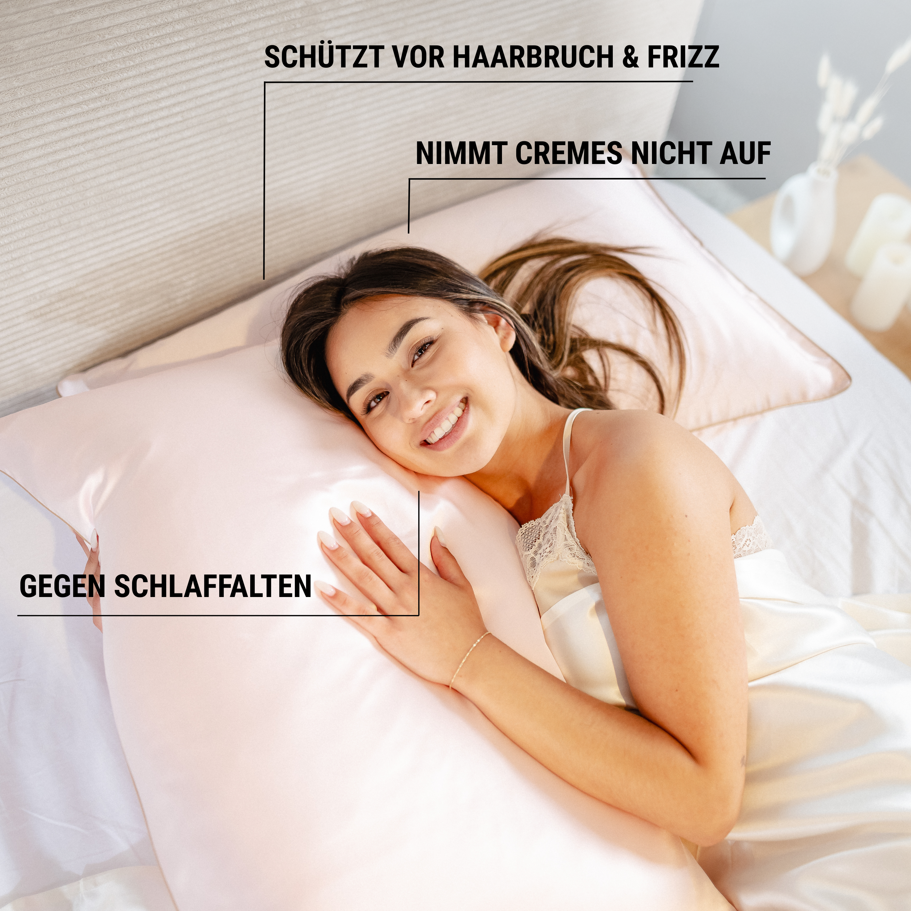Seidenkissenbezug 40x80 aus 100 % Seide (22 Momme, Klasse 6A) von GN Glowy Nights® – dermatologisch mit „Sehr gut“ bewertet, anti-Frizz, für geschmeidiges Haar und glänzende Haut
